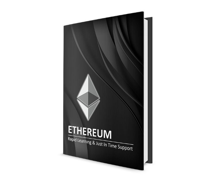 Book with Ethereum logo captioned with Rapid Learning and Just In Time Support